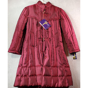 London Fog Down Coat Womens 10 Wine Polyester Long Sleeve Hooded‎ Buttons NWT